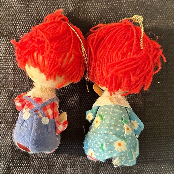 Vintage flocked Raggedy Ann and Andy Christmas Ornaments Japan - Picture 5 of 7